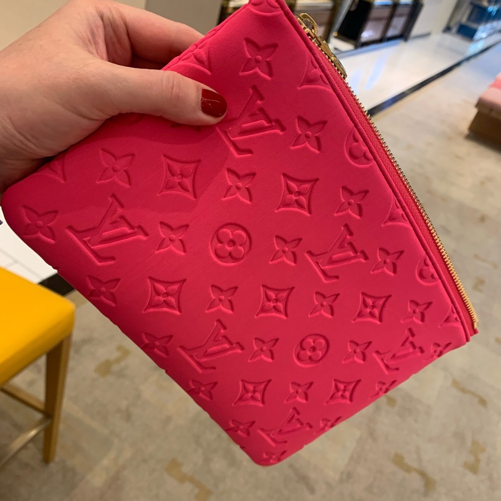 Authentic limited edition Louis Vuitton rare bright pink  soft logo pouch .Must!